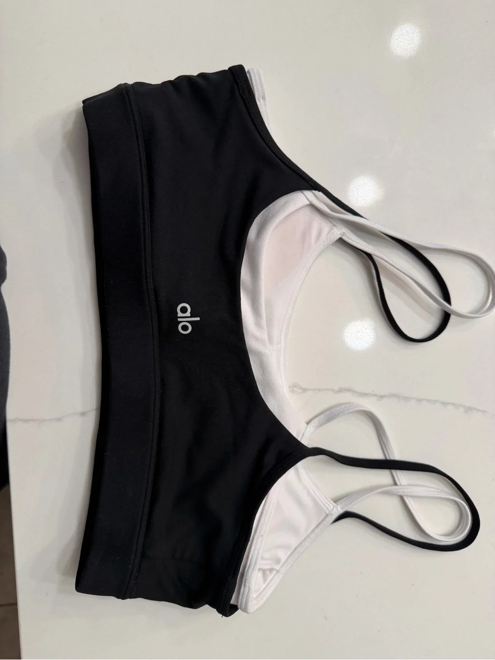 ALO Yoga Black and White Strappy Swim Bralette